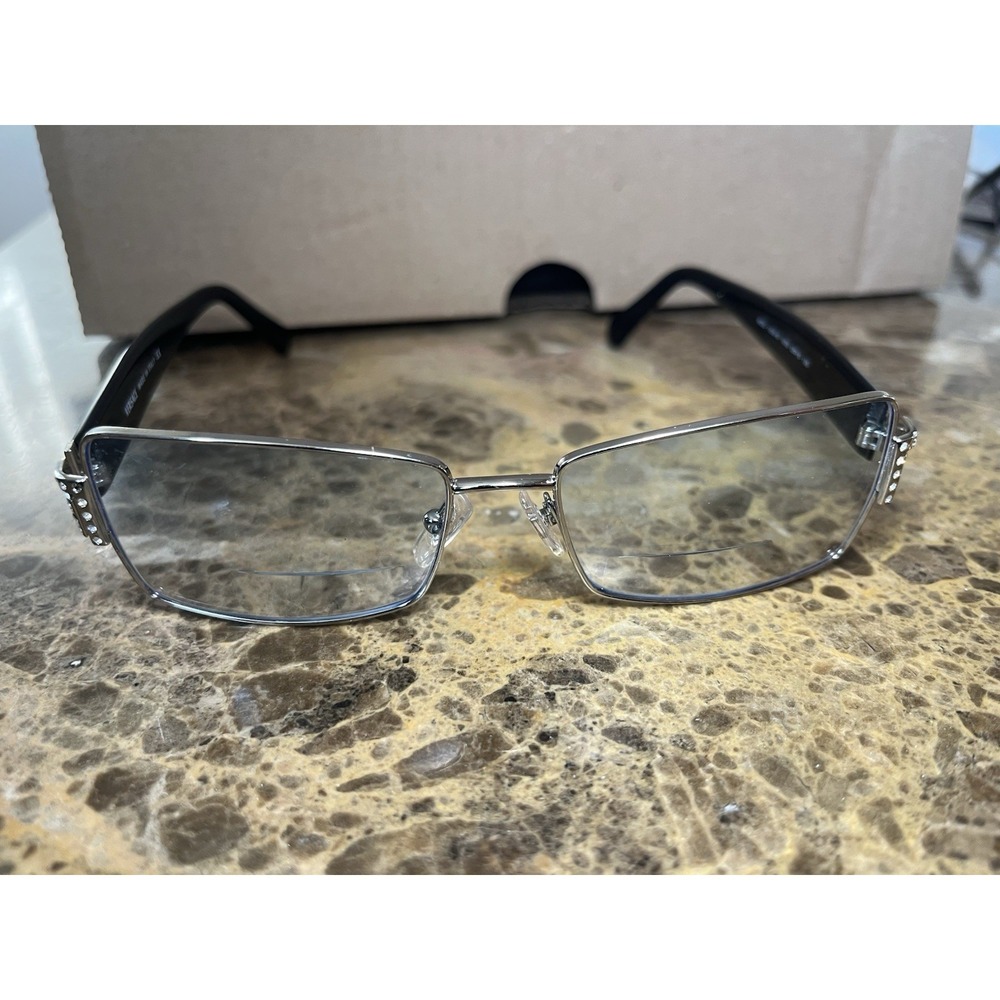 Versace MOD 1028-B 1000 Square Black Silver Eyeglasses Crystals Frame 55-16-135